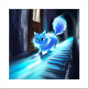 Fluffy Blue Cat Imagines this Long Hallway is a Piano Posters and Art